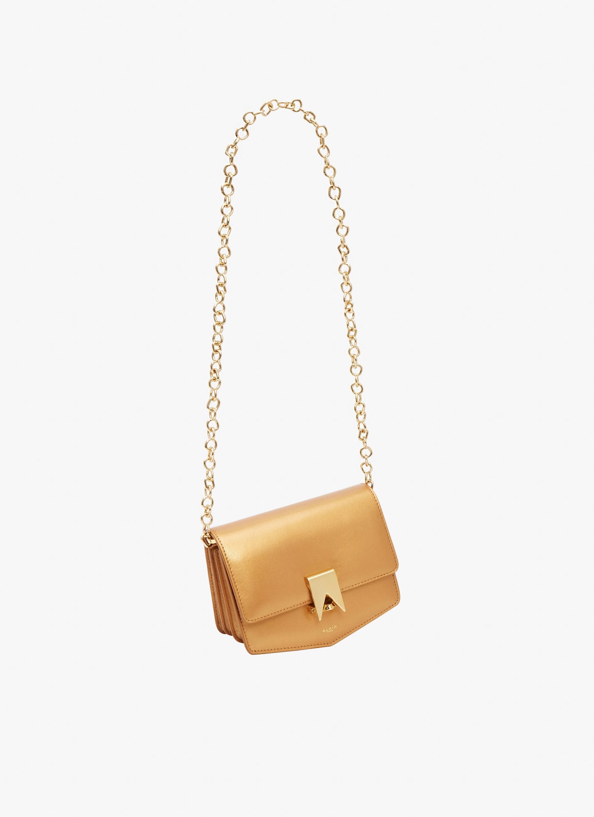 Le Papa with chain small bag in metallic goatskin  ALAÏA BROWN LE PAPA WITH CHAIN SMALL BAG IN METALLIC GOATSKIN